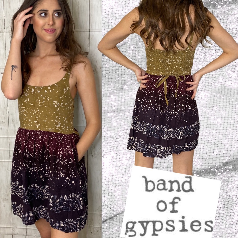 Band of Gypsies Olive Green and Purple Speckled Mini Dress